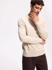 Bawełniany sweter - beżowy. Brązowe swetry męskie Reserved, l, bez wzorów, z bawełny, bez kołnierzyka. Za 119.99 zł.