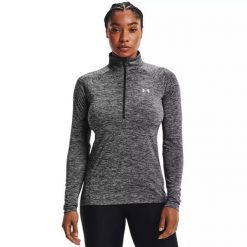 Koszulka damska Under Armour NEW TECH 1/2 ZIP - TWIST. Szare t-shirty damskie Under Armour, bez wzorów, bez kołnierzyka. Za 191.30 zł.