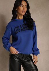 Niebieska Bluza z Bawełną Ozdobiona Napisem Fezolda. Niebieskie bluzy bez kaptura damskie Renee, l, z bawełny. Za 59.99 zł.