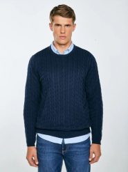 Sweter męski ze splotem warkoczowym granatowy Amaris 403. Niebieskie swetry męskie Big Star, l, bez wzorów, z bawełny, bez kołnierzyka. Za 229.99 zł.
