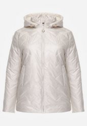 Jasnoszara Pikowana Kurtka Przejściowa o Prostym Kroju z Kapturem Vimoris. Szare kurtki damskie Born2be, l, bez wzorów, z jeansu, z kapturem. Za 149.99 zł.