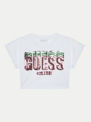Guess T-Shirt J5RI10 K8HM4 Biały Regular Fit. Białe koszulki dziewczęce Guess, z aplikacjami, z bawełny, bez ramiączek. Za 59.99 zł.