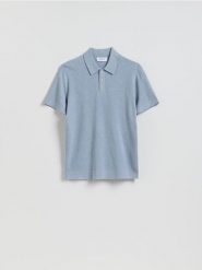 Sweter polo z bawełną - jasnoniebieski. Niebieskie swetry męskie Reserved, l, bez wzorów, z bawełny, bez kołnierzyka. Za 119.99 zł.