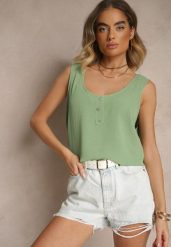 Jasnozielony Top z Bawełną Ozdobiony Guzikami Ulosiella. Zielone topy damskie Renee, l, bez wzorów, z bawełny, bez kołnierzyka. Za 34.99 zł.