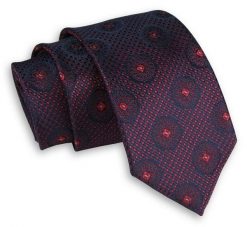 Czerwono-Granatowy Elegancki Męski Krawat -ALTIES- 7,5 cm, Klasyczny, w Koła, Wzór Geometryczny. Czerwone krawaty i muchy męskie Alties, bez wzorów, z tkaniny, eleganckie. Za 49.00 zł.