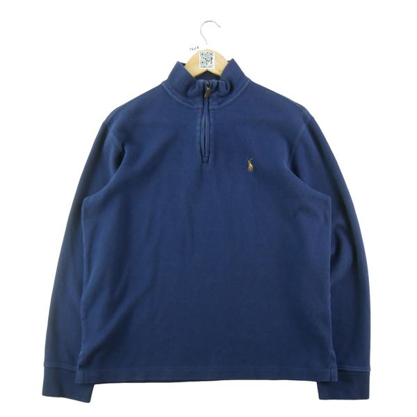 Second life - Sweter męski z półgolfem quarter-zip Polo Ralph Lauren - Jak nowy. Niebieskie swetry męskie Ralph Lauren, m, bez wzorów, z materiału, bez kołnierzyka. Za 212.96 zł.