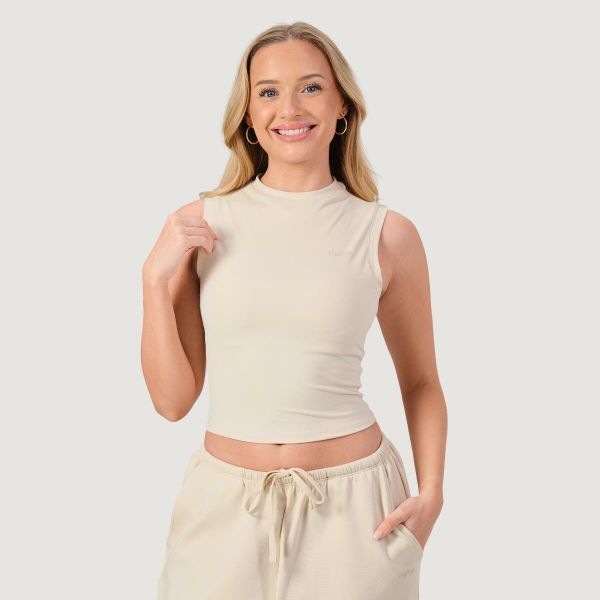 Top damski fitness slim z golfem NEO. Brązowe topy sportowe damskie GYMBEAM, m, bez wzorów, z elastanu, bez ramiączek. Za 102.90 zł.