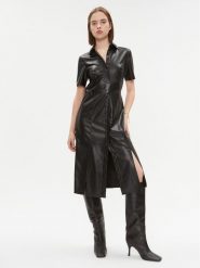 DKNY Sukienka z imitacji skóry DD3D4101 Czarny Regular Fit. Czarne sukienki damskie DKNY, bez wzorów, ze skóry, bez kołnierzyka, bez ramiączek. Za 429.99 zł.
