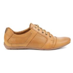 Męskie półbuty skórzane sznurowane POLBUT C34P perforowane casual rude brązowe. Brązowe półbuty męskie z jeansu, bez zapięcia. Za 319.69 zł.