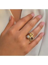 Les Petites Précieuses Pozłacany pierścionek z kamieniami szlachetnymi rozmiar: 52. Żółte pierścionki damskie Les Petites Précieuses, z cyrkonią, pozłacane. Za 298.67 zł.