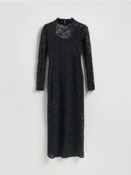 Koronkowa sukienka maxi - czarny. Czarne sukienki damskie Reserved, na co dzień, l, bez wzorów, z dzianiny, bez kołnierzyka, bez ramiączek, maxi, proste. Za 179.99 zł.