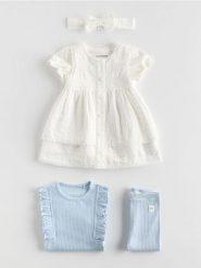 Komplet sukienka z opaską na głowe - złamana biel. Sukienki dziewczęce Reserved, bez wzorów, z bawełny, bez ramiączek. Za 99.99 zł.