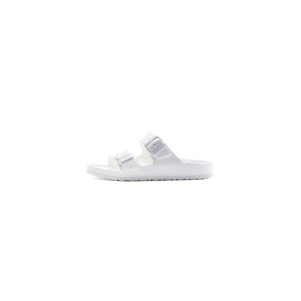 Klapki damskie Birkenstock Arizona Eva. Białe klapki damskie Birkenstock, bez wzorów, z materiału, bez obcasa. Za 209.00 zł.