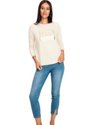 Heine Koszulka w kolorze kremowym rozmiar: 44. Brązowe t-shirty damskie Heine, bez wzorów, bez kołnierzyka. Za 56.99 zł.