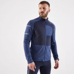 Bluza do biegania męska Kiprun Run 900 Warm ocieplana. Niebieskie bluzy bez kaptura męskie KIPRUN, l, z meshu. Za 179.99 zł.