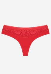 Czerwone Majtki Typu Stringi z Bawełną i Koronką Zeliche. Czerwone stringi damskie Renee, xl, bez wzorów, z bawełny. Za 7.99 zł.