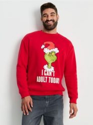 Bluza crewneck regular Grinch - czerwony. Czerwone bluzy bez kaptura męskie Sinsay, l. Za 59.99 zł.