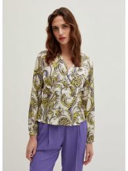 STEFANEL Bluzka w kolorze biało-żółto-fioletowym rozmiar: 38. Białe bluzki damskie Stefanel, bez wzorów, z wiskozy, retro, bez kołnierzyka, bez ramiączek. Za 78.10 zł.