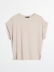 Koszulka z metalizowaną nicią - srebrny. Szare t-shirty damskie Sinsay, l, bez wzorów, bez kołnierzyka. Za 25.99 zł.