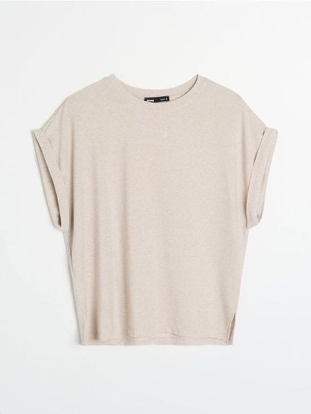 Koszulka z metalizowaną nicią - srebrny. Szare t-shirty damskie Sinsay, l, bez wzorów, bez kołnierzyka. Za 25.99 zł.
