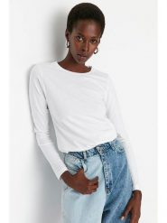 Trendyol Koszulka w kolorze białym rozmiar: XS. Białe bluzki damskie Trendyol, xs, bez wzorów, z bawełny, bez kołnierzyka, bez ramiączek. Za 52.99 zł.