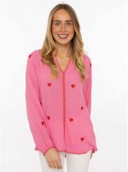 Zwillingsherz Bluzka w kolorze różowym rozmiar: onesize. Różowe bluzki damskie Zwillingsherz, bez wzorów, z wiskozy, bez kołnierzyka, bez ramiączek. Za 92.21 zł.