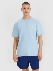 4F T-shirt oversize gładki męski - niebieski L. Niebieskie t-shirty męskie 4f, l, bez wzorów, z bawełny, bez kołnierzyka. W wyprzedaży za 59.99 zł.