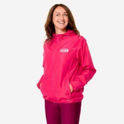 Kurtka do biegania wiatrówka damska Kiprun Run 100 "Bougeons en rose". Czerwone kurtki damskie KIPRUN, xl, bez wzorów, z materiału, bez kaptura. Za 89.99 zł.