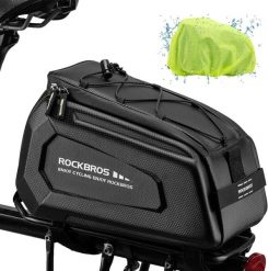 Torba na bagażnik tylny roweru. Czarne torebki klasyczne damskie ROCKBROS, bez wzorów, z materiału, duże, bez dodatków. Za 143.60 zł.