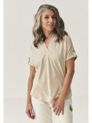 TATUUM Bluzka "Ambrila" w kolorze beżowym rozmiar: L. Brązowe bluzki damskie Tatuum, l, bez wzorów, bez kołnierzyka, bez ramiączek. Za 150.72 zł.