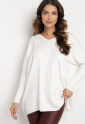 Biała Bluzka z Wiskozą o Nietoperzowym Kroju z Wycięciem na Plecach z Cyrkoniami Vaivenne. Białe bluzki damskie Born2be, m, bez wzorów, z dzianiny, eleganckie, bez kołnierzyka, bez ramiączek. Za 89.99 zł.