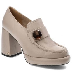 Beżowe Półbuty CheBello Wygodne Skórzane Buty. Brązowe półbuty damskie CheBello, bez wzorów, ze skóry, klasyczne, bez obcasa, na platformie. Za 429.00 zł.