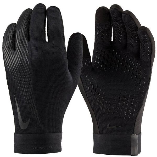 Rękawiczki piłkarskie unisex Nike Therma Fit Academy. Czarne rękawiczki damskie Nike, na zimę, bez wzorów, z elastanu. Za 146.70 zł.
