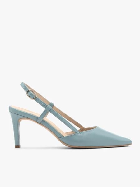 Niebieskie czółenka typu slingback. Niebieskie czółenka damskie Brawo sp. z o.o., bez wzorów, ze skóry, bez obcasa, na szpilce. Za 379.99 zł.