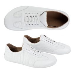 Olivier Półbuty męskie barefoot skórzane minimalistyczne model 0742WK tłoczone białe. Białe półbuty męskie ze skóry, bez zapięcia. Za 453.66 zł.