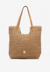 Ciemnobeżowa Torebka Typu Shopperka z Plecionki Feliswela. Brązowe shopper bag damskie Renee, bez wzorów, z jeansu, bez dodatków. Za 89.99 zł.