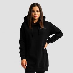 Bluza damska fitness z kapturem długa czarna Limitless Longline. Czarne bluzy sportowe damskie GYMBEAM, l, bez wzorów, z bawełny, bez ramiączek, długie, z kapturem. Za 127.90 zł.