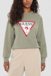 GUESS Zielona bluza damska z dużym logo Original Fleece, Rozmiar L. Zielone bluzy bez kaptura damskie Guess, l. W wyprzedaży za 189.99 zł.