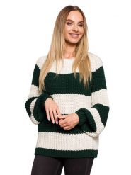 Made of emotion Sweter w kolorze biało-ciemnozielonym rozmiar: L/XL. Brązowe swetry klasyczne damskie Made Of Emotion, l, ze splotem, bez kołnierzyka. Za 70.24 zł.