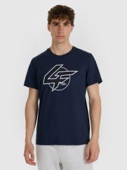 4F T-shirt regular z nadrukiem męski - granatowy XL. Niebieskie t-shirty męskie 4f, m, bez wzorów, z bawełny, bez kołnierzyka. Za 59.99 zł.