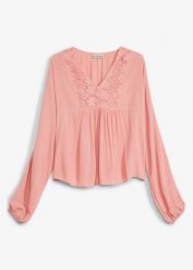 Bluzka w stylu tuniki z delikatnej wiskozy. Czerwone bluzki damskie bonprix, bez wzorów, z wiskozy, eleganckie, bez kołnierzyka, bez ramiączek. Za 114.99 zł.