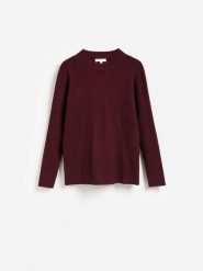 Prążkowany sweter z wiskozą - bordowy. Czerwone swetry klasyczne damskie Reserved, l, z dzianiny, bez kołnierzyka. Za 139.99 zł.