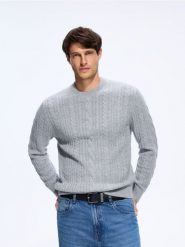 Sweter z wełną merino - szary. Szare swetry męskie Reserved, l, bez wzorów, z dzianiny, bez kołnierzyka. Za 249.99 zł.