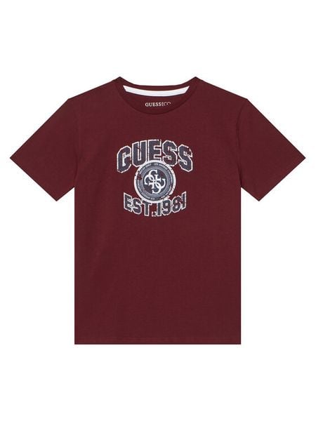 Guess T-Shirt L6RI13 K8HM4 Bordowy Regular Fit. Czerwone t-shirty chłopięce Guess, z aplikacjami, z bawełny, bez ramiączek. Za 89.99 zł.