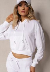 Biała Bluza z Kapturem i Bawełną Ozdobiona Ściągaczami Evianae. Białe bluzy z kapturem damskie Renee, xl, z bawełny. Za 39.99 zł.