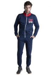 Bluza z bawełna z zamek błyskawiczny na co dzień. Niebieskie bluzy sportowe męskie LEONE 1947 APPAREL, bez wzorów, z bawełny, bez kołnierzyka, bez ramiączek. Za 189.41 zł.