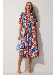 Happiness Istanbul Sukienka w kolorze kremowo-niebiesko-czerwonym rozmiar: 36. Brązowe sukienki damskie Happiness Istanbul, bez wzorów, z bawełny, bez kołnierzyka, bez ramiączek, midi. Za 87.40 zł.