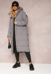 Szara Długa Kurtka Pikowana Płaszcz Mocno Ocieplona z Nieodpinanym Kapturem Naliope. Szare płaszcze damskie Renee, na zimę, xl, bez wzorów, sportowe. Za 159.99 zł.