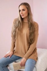 Sweter z kieszeniami z przodu camelowy. Swetry klasyczne damskie KESI, na jesień, l, z jeansu, bez kołnierzyka, plus size. Za 178.78 zł.