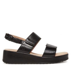 Sandały Caprice. Czarne sandały damskie Caprice, bez wzorów, bez obcasa, na koturnie. Za 199.99 zł.